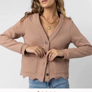 Biome Quilted Scalloped Trim Sweater - Tan